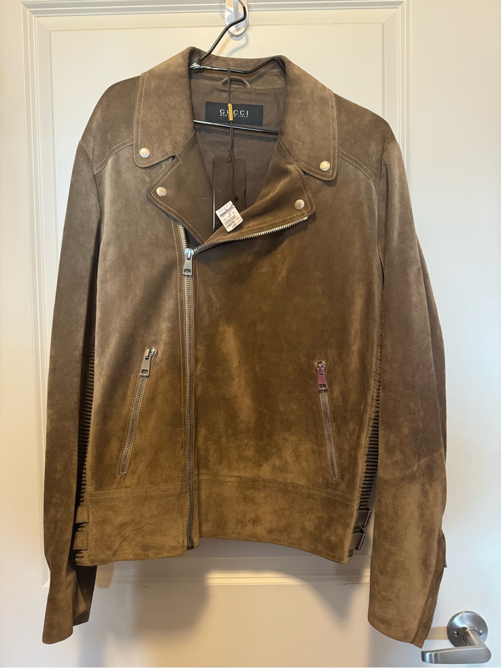 Gucci Brown Suede Moto-Style Bomber Jacket